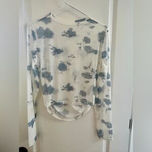 NWOT Floral Long Sleeve Sheer Top - Blue and White - L